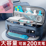 新品2025笔袋男多层初中生高中生简约小学生铅笔袋文具盒大容量创意潮流多功能男孩子拉链帆布笔盒耐脏 兰色五层+8黑2红2蓝笔