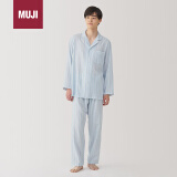 无印良品（MUJI）男式无侧缝双层纱织睡衣家居服 浅蓝色条纹5S L 