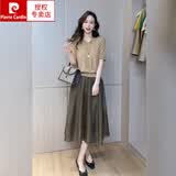 皮尔卡丹（pierre cardin）真丝桑蚕丝气质夏装两件装装职业高端2026年新款女装夏季连衣裙子 上衣+半身裙 XL