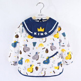 忻悦晴儿童防水罩衣纯棉春秋宝宝长袖婴儿反穿衣吃饭护衣围裙罩衫衣新款 白底恐龙系带 90码 建议1-2岁