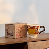 SUCCOHOMEWARE可爱奶油风高脚咖啡杯公司办公室复古喝水杯子下午茶杯陶瓷马克杯 蘑菇屋-马克杯 400ml