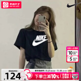 耐克（NIKE）官网女装短袖男装上衣 2024秋款新款跑步服棉质休闲宽松圆领T恤衫 偏大/透气舒适/黑色 L/175/92A