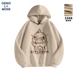 GENIOLAMODE卫衣男秋冬季潮流潮牌时尚简约印花休闲百搭男装连帽衫 卡其 2XL