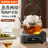 苏泊尔（SUPOR）耐高温玻璃提梁壶蒸煮泡养生壶普洱白茶煮茶器家用简约办公泡茶壶 电陶炉升级款+煮茶壶1300ml