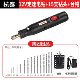 杭泰微型家用多功能迷你小电钻手工玉石珍珠滴胶打孔雕刻神器电磨 12V快速夹头定速+15支钻头+台钳