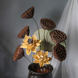 爱满（AIMAN）莲蓬干花花束莲花荷花真花禅意风干中式插花客厅装饰摆件招财 组合10（带罐子）