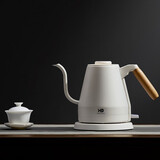 HDBROS烧水壶电热水壶防干烧手冲壶长嘴细口出水咖啡壶小型家用茶艺壶304不锈钢功夫泡茶壶 0.8L 白色