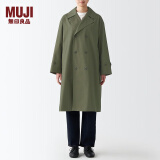 无印良品 MUJI 男女通用 不易沾水 宽版双排扣大衣 无性别 男款女款 BDE15C2S 烟熏绿色 S-M