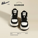 回力女鞋冬季加绒保暖高帮板鞋女厚底增高时尚运动休闲鞋子女 白黑 38