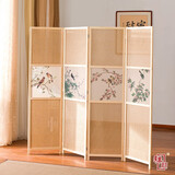 煦悦半透实木布艺屏风隔断时尚现代简约新中式屏风隔断帘客厅卧室餐厅书房阳台酒店宾馆养生折屏座屏玄关隔断 1.8米高X0.5米宽一扇