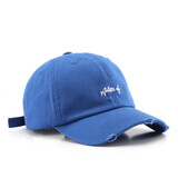 幻美迪新款帽子男潮流春夏季棒球帽出游韩版鸭舌帽女韩版潮帽户外四季 破洞帽子A款宝蓝色 可调节