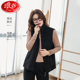 浪莎摇粒绒马甲女秋春秋新款坎肩抓绒无袖马甲背心 黑色 XXXXL（建议150-170斤）