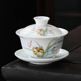 瓷牌茗茶具瓷牌茗 青花瓷茶杯盖碗 陶瓷泡茶壶 功夫茶具 三才碗150ML 惠兰心质-盖碗