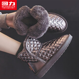 回力雪地靴女2025年冬季女鞋亮面加绒防水短靴百搭棉鞋女韩版面包鞋 金色 37