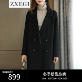 ZXEGI高端100%羊毛双面毛呢大衣女中长款小个子羊毛外套秋冬款女显瘦 钢琴黑 L(131-145斤）