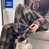唐狮（TonLion）2026新款女休闲裤流行百搭直筒阔腿黑色显瘦格子长裤
