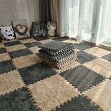 缘初 无味泡沫方块拼接地毯卧室客厅 ins风房间全屋满铺加厚毛绒少女大面积全铺飘窗垫榻榻米床边毯 浅咖+灰色：可机洗/配边条 30CM*30CM厚1CM【10片装】