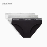 Calvin Klein内衣女士三条装经典提花腰边ck舒适棉质微弹性感比基尼三角内裤女 MPI-太空黑/椰青灰/月光白 3条 XS