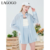 LAGOGO【莱赛尔】薄荷曼波衬衫女拉谷谷夏季新款轻盈百搭外套 浅蓝色(N8) L