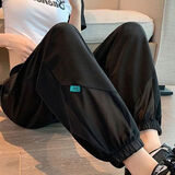 勋狸粑夏天冰丝速干运动裤子女宽松束脚夏季薄款高腰显瘦网眼睛哈伦灯 黑色 M (建议100-115斤)