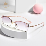 万金宝钻石切边眼镜女潮流款韩版镶钻可定制平光近视休闲无边框眼镜W782 搭配1.61MR-8镜片