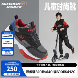 Skechers斯凯奇儿童绒绒靴男女童冬季防滑儿童加绒运动鞋中帮棉靴302527L 男童-不加绒/黑色/多彩色/BKMT 38码