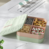 双庆（ShuangQing）干果盒家用客厅分格果盘大容量零食坚果收纳盒礼盒结婚糖果盒带盖 四分格果盘双层【薄荷绿】