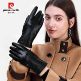 皮尔卡丹真皮手套女士冬季保暖加绒【山羊皮】可触屏户外防寒手套礼盒装