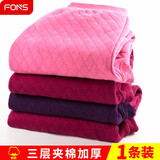 fons 女士保暖裤加厚纯棉中老年人秋裤高腰全棉毛线裤三层夹棉打底衬裤大码妈妈秋冬季 女款-橡皮红 XL