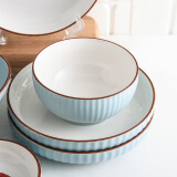 陶煲王陶瓷餐具碗碟套装家用北欧式西餐菜盘子鱼盘沙拉碗汤碗碟子歺具 蓝色4头-2人套装