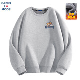 森马集团加绒卫衣男士冬季圆领加厚保暖内穿长袖上衣服 麻灰 XL