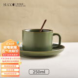 SUCCOHOMEWARE 日式复古咖啡杯套装家用高档下午茶茶具办公室陶瓷杯子茶杯水杯 橄榄绿咖啡杯（一杯一碟一勺）