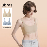 ubras【2件装】无尺码免拆美背内衣女背心无钢圈文胸罩无痕 圆领裸感肤+浪花领烟灰蓝 均码（A-C杯）