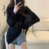诗兰伦萨（SHILANLUNSA）网纱防晒衣罩衫长袖t恤女夏季薄款内搭减龄盐系超仙上衣打底衫ins 黑色 均码（90-140斤）