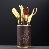 尚言坊 茶道六君子茶盘摆件陶瓷功夫茶勺茶夹家用茶道配件竹茶针 23电木镶铜(碧玉)圣泽茶道六君子