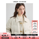 VEGA CHANG哑光PU皮羽绒服女2024年秋冬新款小个子白鸭绒短款外套 米色 M