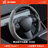 YZ适用tesla特斯拉YL/MY/M3方向盘套把超薄吸汗车内装饰改装丫配件 老款Model3/Y麂皮绒方向盘套-灰色