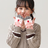 匹克儿童手套秋冬季保暖防风宝宝加绒翻盖半指手套男女童学生写字