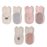 塔曼猫【3双装】宝宝地板袜春秋冬婴儿棉袜儿童秋季夏天薄款男女学步防滑船袜 米色+粉色+卡其(3双装) M 1-3岁(建议脚长12-14cm)