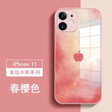 新爵 苹果11手机壳玻璃iphone11pro max镜面镜头全包液态水彩新款男女防摔超薄个性硅胶软 春樱色【镜头全包】 苹果11 -6.1英寸