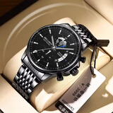 贝罗仕（BELUSHI）流浪地球系手表男防水运动商务学生初中高中生机械考试名表送礼物 黑壳黑面钢带-送礼商务考试专用