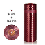 乾唐轩正品活瓷杯【官方授权】金石保温杯不锈钢外壳陶瓷内胆送人礼品 玛瑙红+吉星元素（礼盒包装）