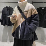 轩莱雅羊羔绒外套男冬季加绒加厚棉衣青少年初高中学生百搭拼接宽松棉服 豪歌-Y881【杏色】 XL