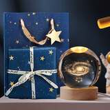 小妮秋水晶球小夜灯装饰摆件圣诞节礼物送男生女孩子生日儿童新年伴手礼 银河系+圆形木底座+精美包装 无规格