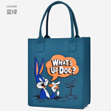 新款印花毛毡手提袋学生补课毛毡包敞口毡布草莓熊包包毛毡手提包 藏蓝兔