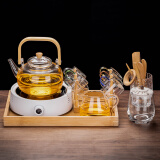 瓷牌茗茶具（cipaiming teaset） 电陶炉煮茶器煮茶壶茶炉家用小型电茶炉加厚耐热玻璃茶壶 壶+简约白炉6彩+公杯罐道架+托盘