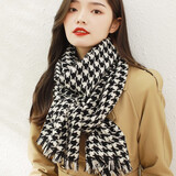 SOMUBAY 千鸟格围巾女冬季新款格子围巾仿羊绒保暖流苏披肩加厚围脖 WJ-1004千鸟格黑色 70*185CM