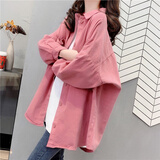 索宛亦（SUOWANYI）牛仔衬衫女外穿复古港味2021年春秋新款百搭外套中长款长袖衬衣上 西红色 XL 140-160斤