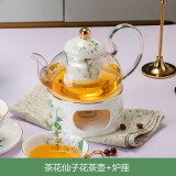 心饰园茶花仙子骨瓷咖啡杯套装咖啡杯子欧式陶瓷杯碟创意英式下午茶杯 茶花花茶壶带过滤（配炉座普通装 心饰园