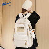 回力高颜值书包男女大容量初中生高中大学生双肩包减负轻便电脑背包潮 休闲白色【带冲天鸭挂件】